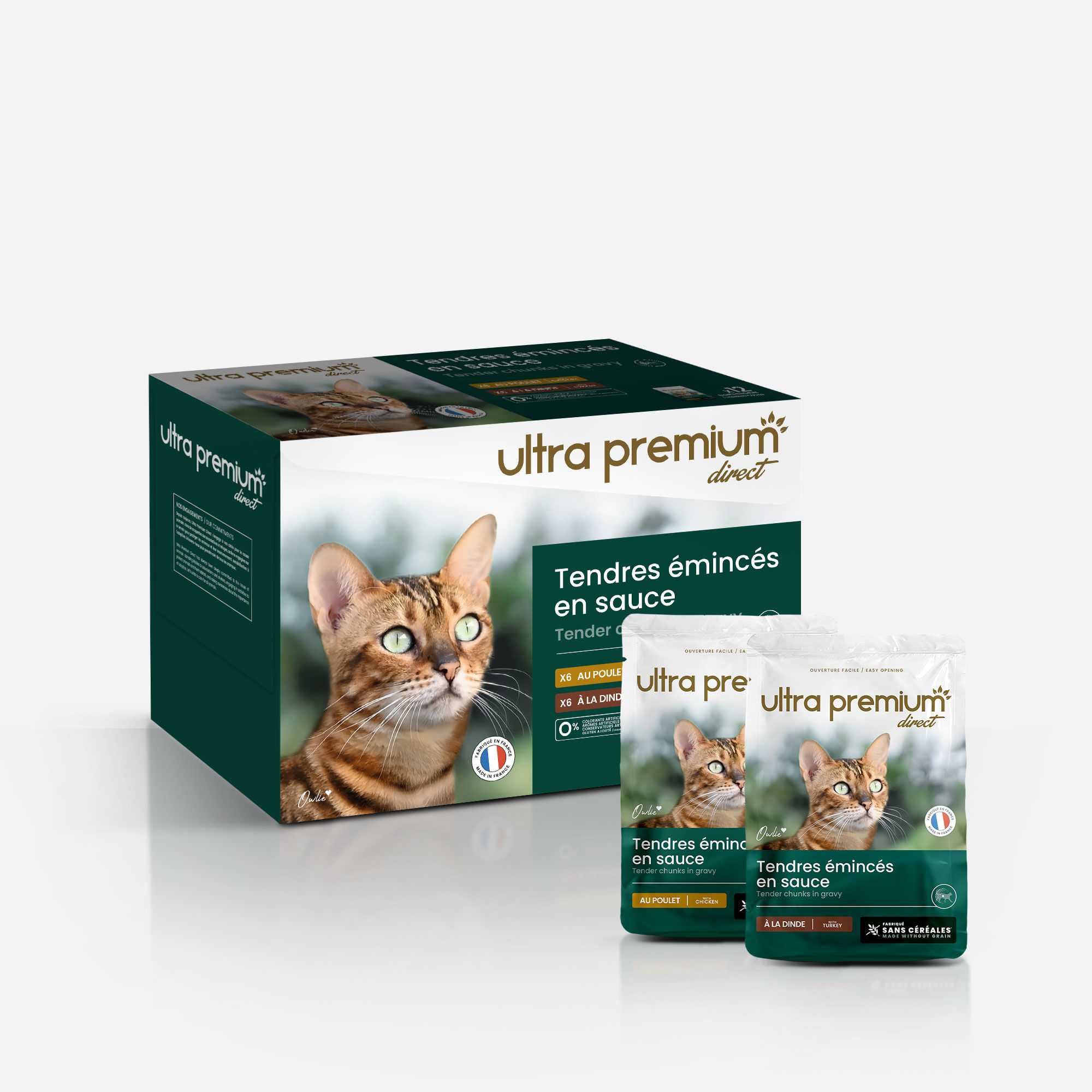 Ultra Premium Direct Emincés en Sauce Poulet Dinde pour chat Sans Céréales